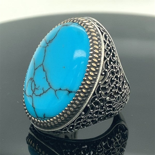 925er Sterlingsilber Türkisste Herrenring Handgefertigt Naturbernstein Damenring