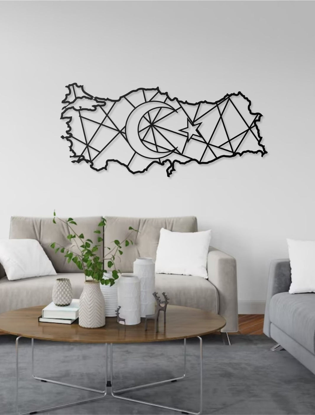 Türkei Karte Wandbild Ay & Yıldız 30x66 & 40x88 cm Modernes Wanddekor aus Metal