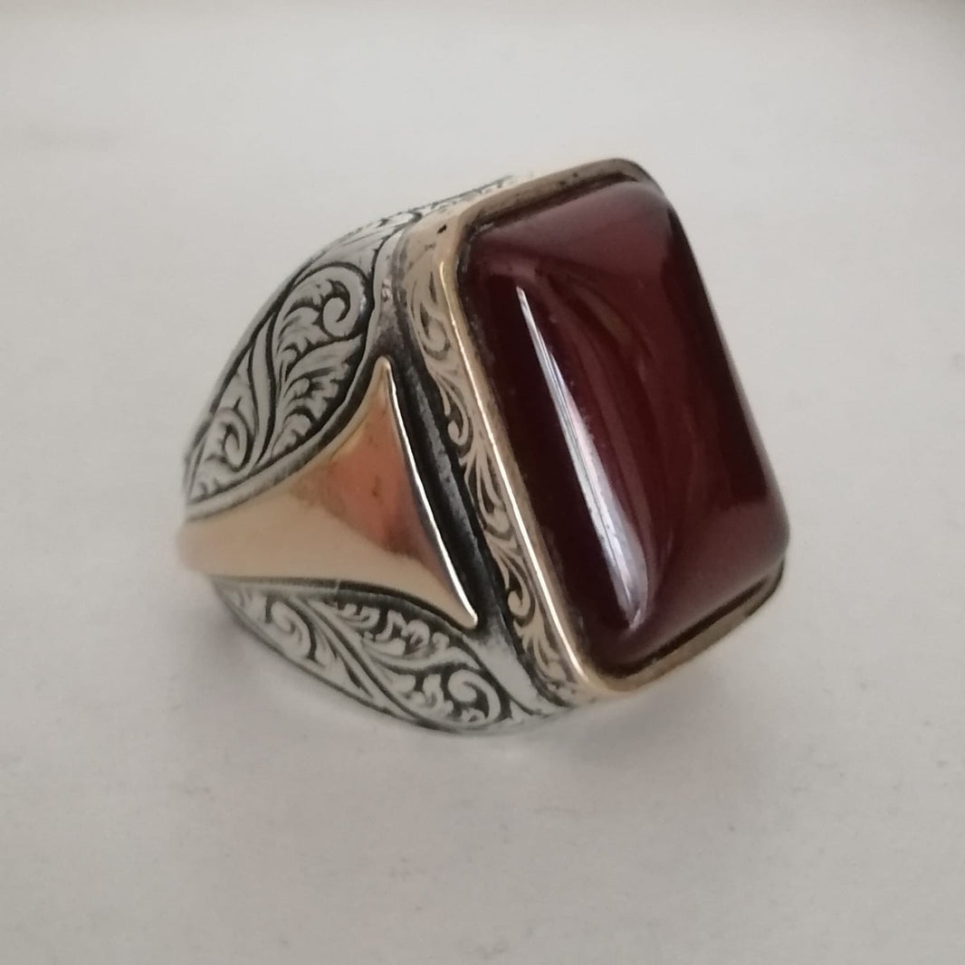 925er Sterlingsilber Achatstei Herrenring Handgefertigt Naturbernstein Damenring