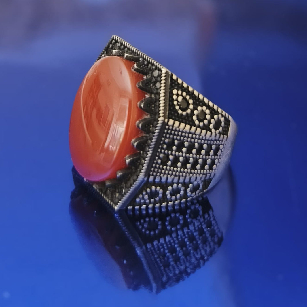 925er Sterlingsilber Achatstei Herrenring Handgefertigt Naturbernstein Damenring