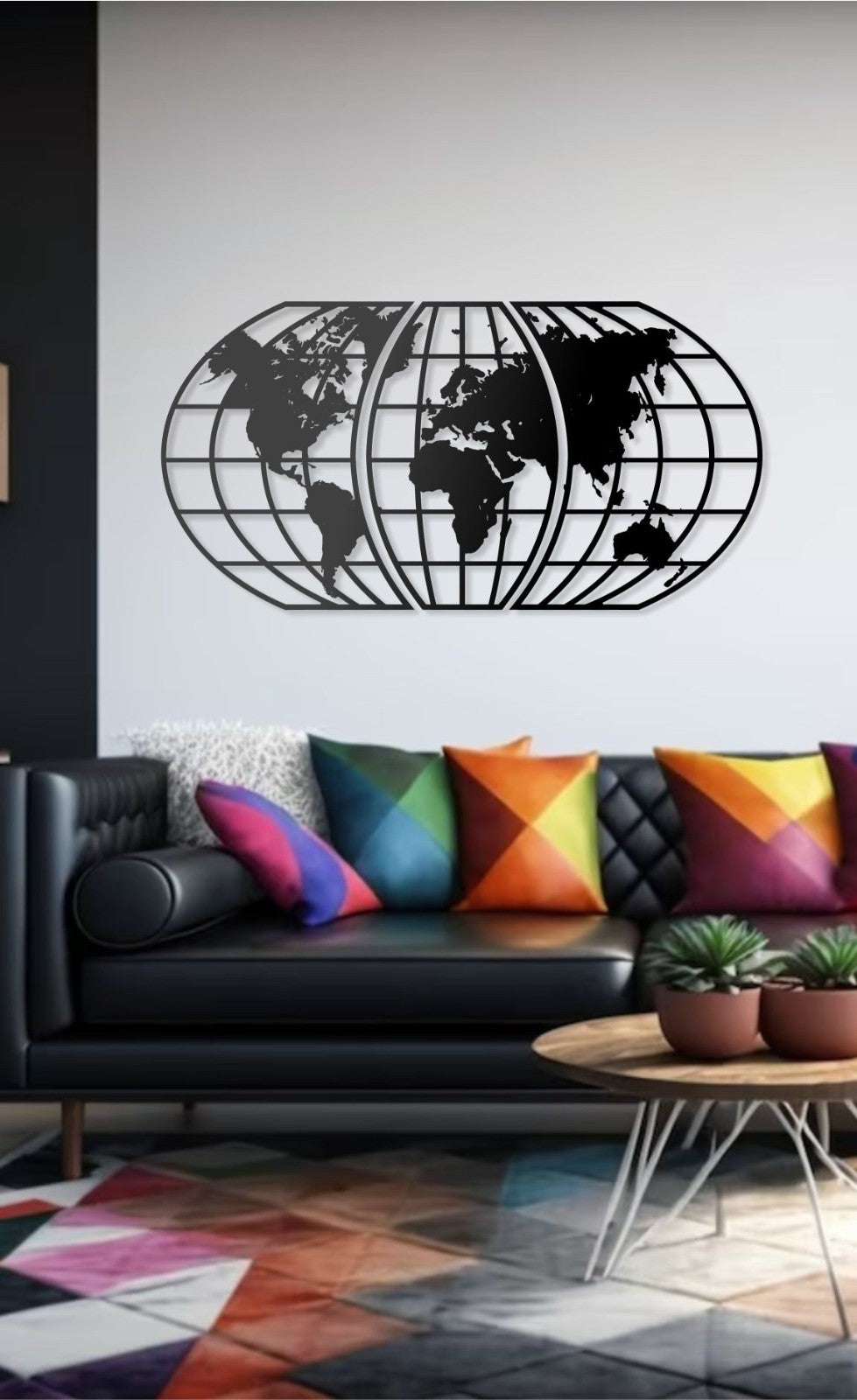 Weltkarte Wandbild Kanvas 3-teilig 50x100 & 60x120 cm – Modernes Wanddekor