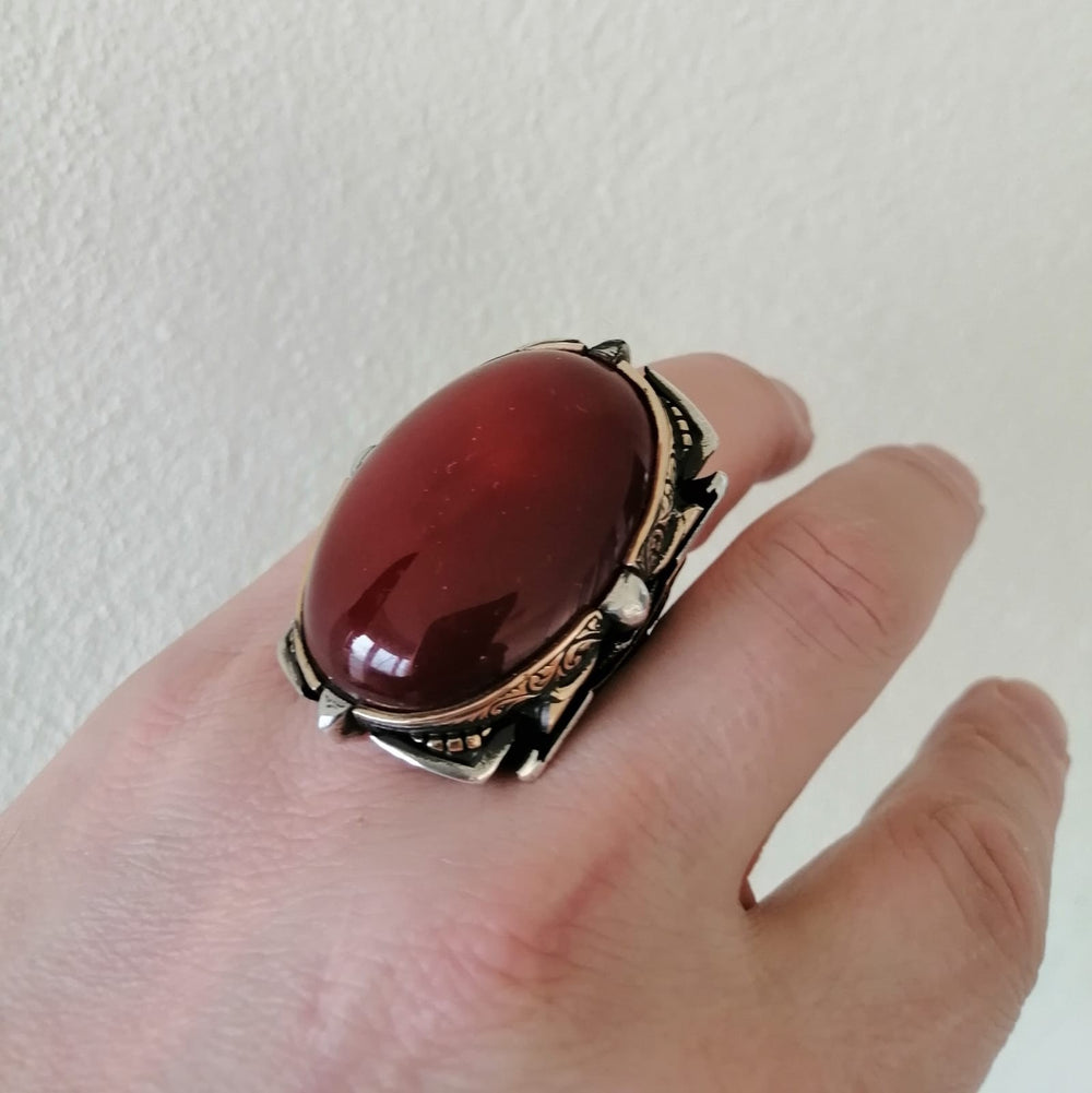 925er Sterlingsilber Achatstei Herrenring Handgefertigt Naturbernstein Damenring