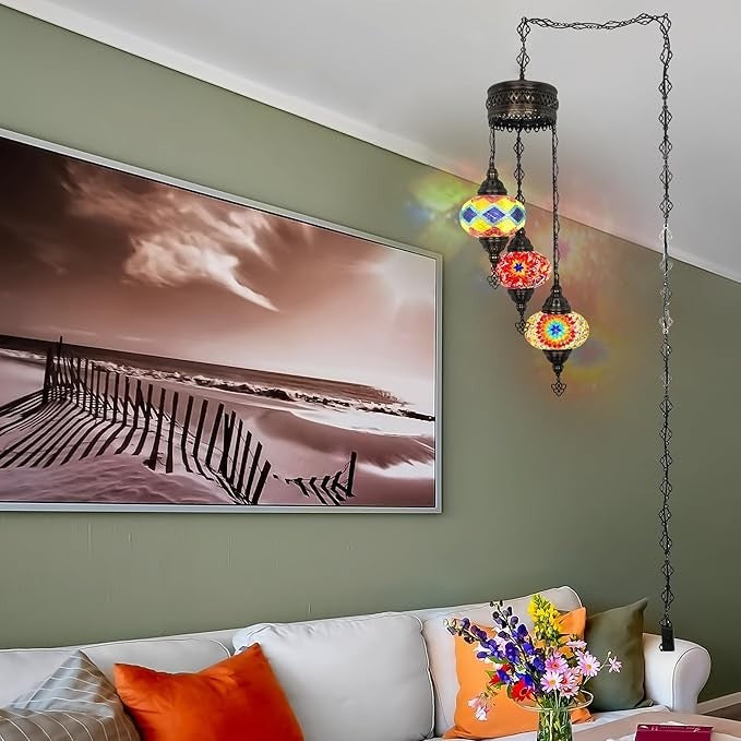 Boho 3-Kugel Mosaik Hängelampe Türkisch Marokkanisch Stil Licht