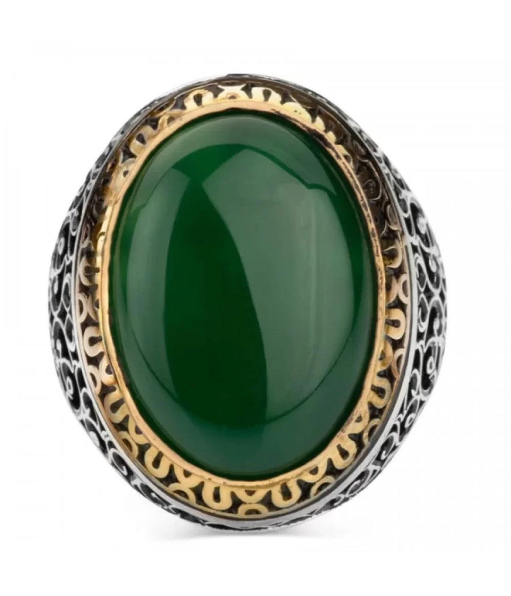 925er Silber mit  grüner Achatstein handgefertigte Ringe für Frauen und Männer