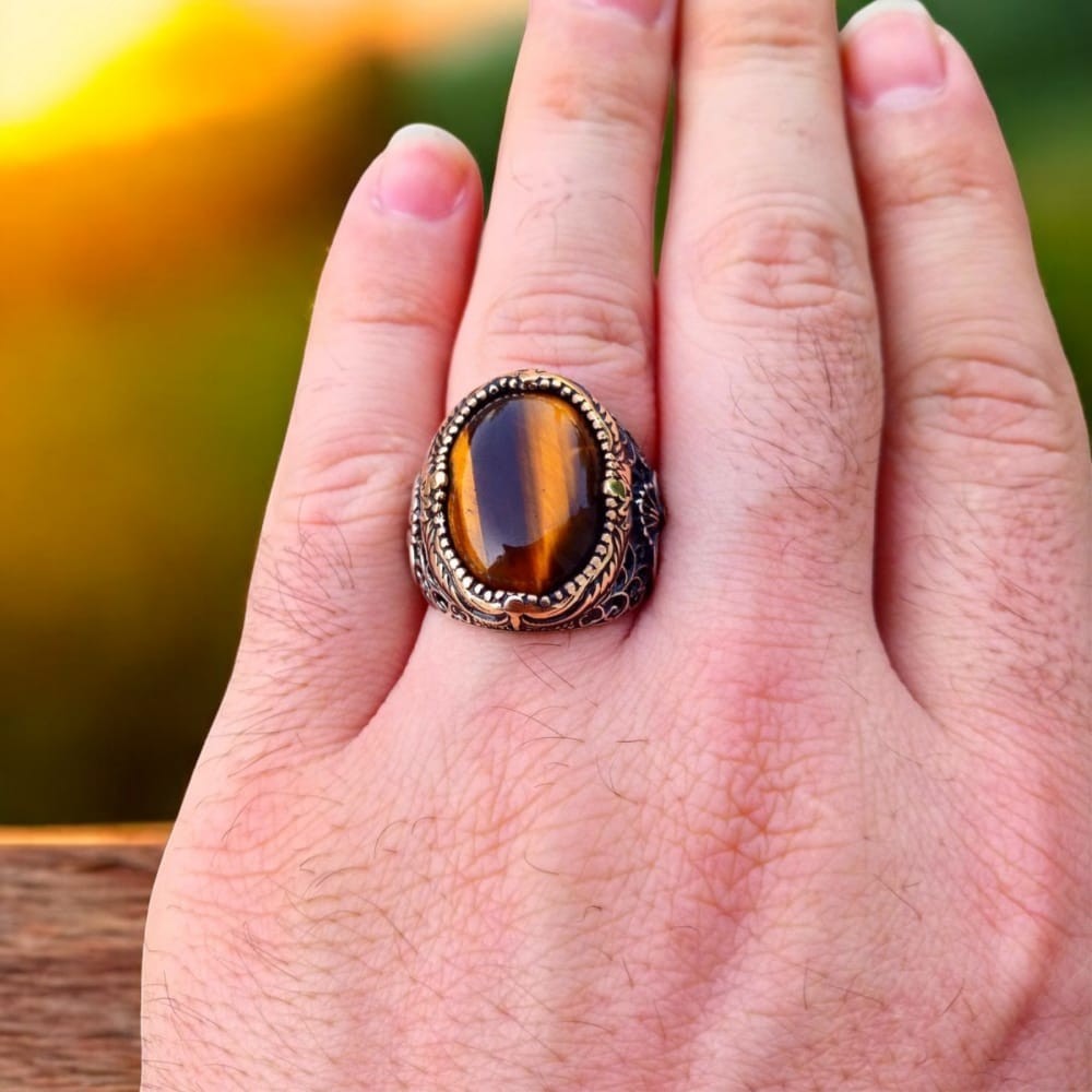925er Silber mit Tigerauge-Stein handgefertigte Ringe für Frauen und Männer