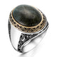 925er Silber-Labradorit-Herrenring Handgefertigter Naturbernstein-Damenring