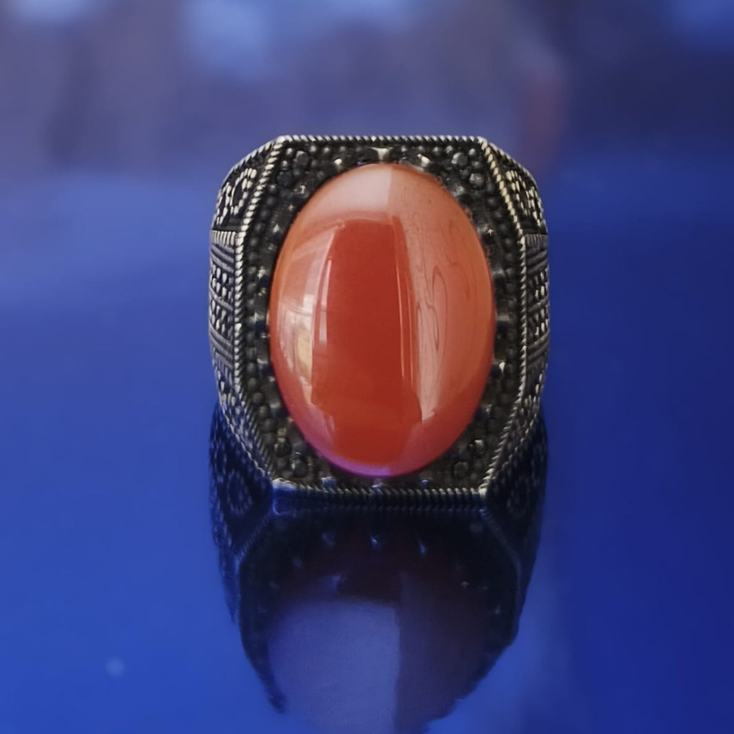 925er Sterlingsilber Achatstei Herrenring Handgefertigt Naturbernstein Damenring