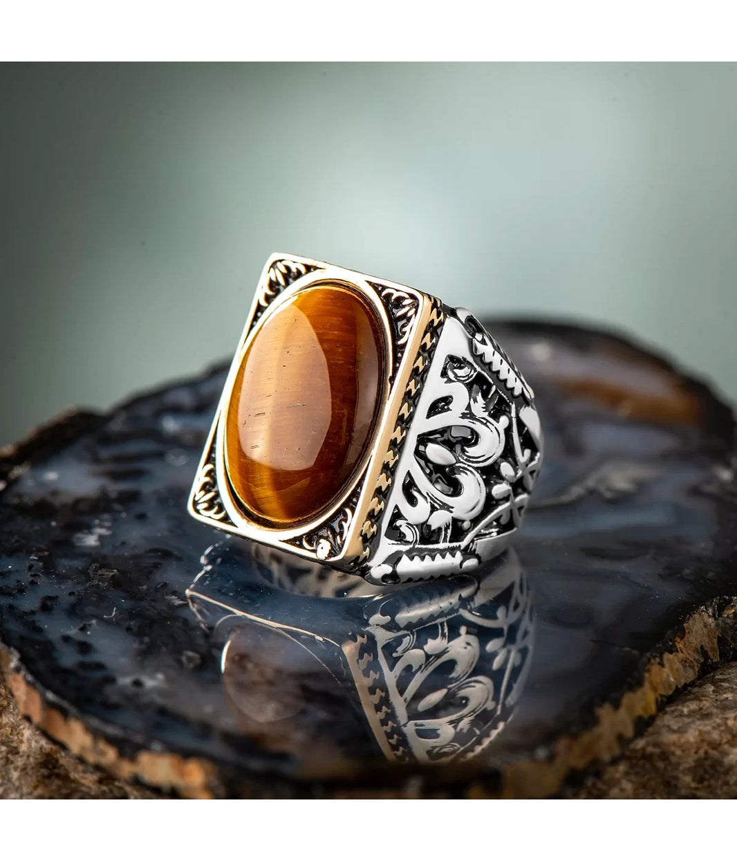 925er Silber mit brauner Tigerauge-Stein handgefertigte Ringe für Frauen und Män