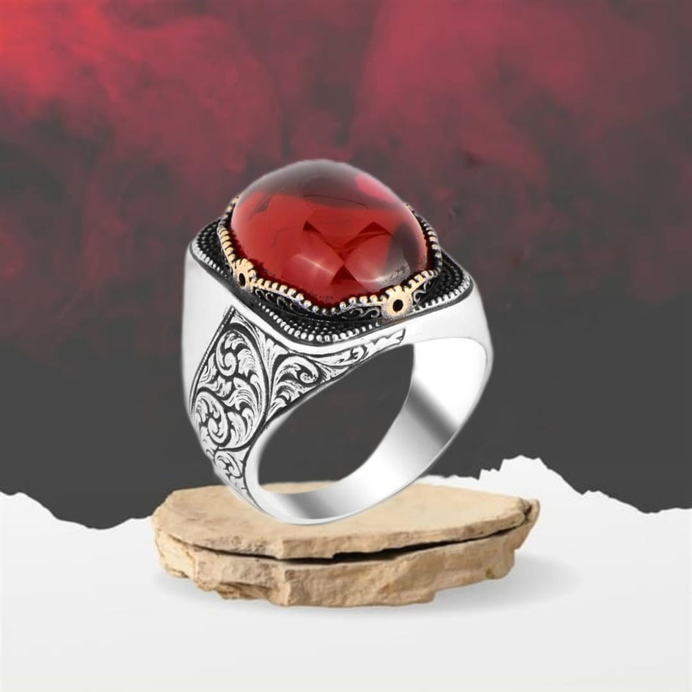 925er Silber-Rubin-Herrenring Handgefertigter natürlicher Damenring
