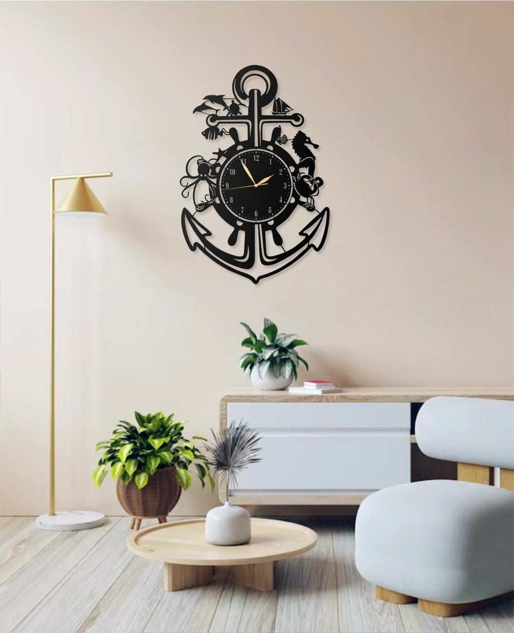 Metall Wanduhr Anker Design 40x60 cm Maritime Uhr Nautische Wanddeko