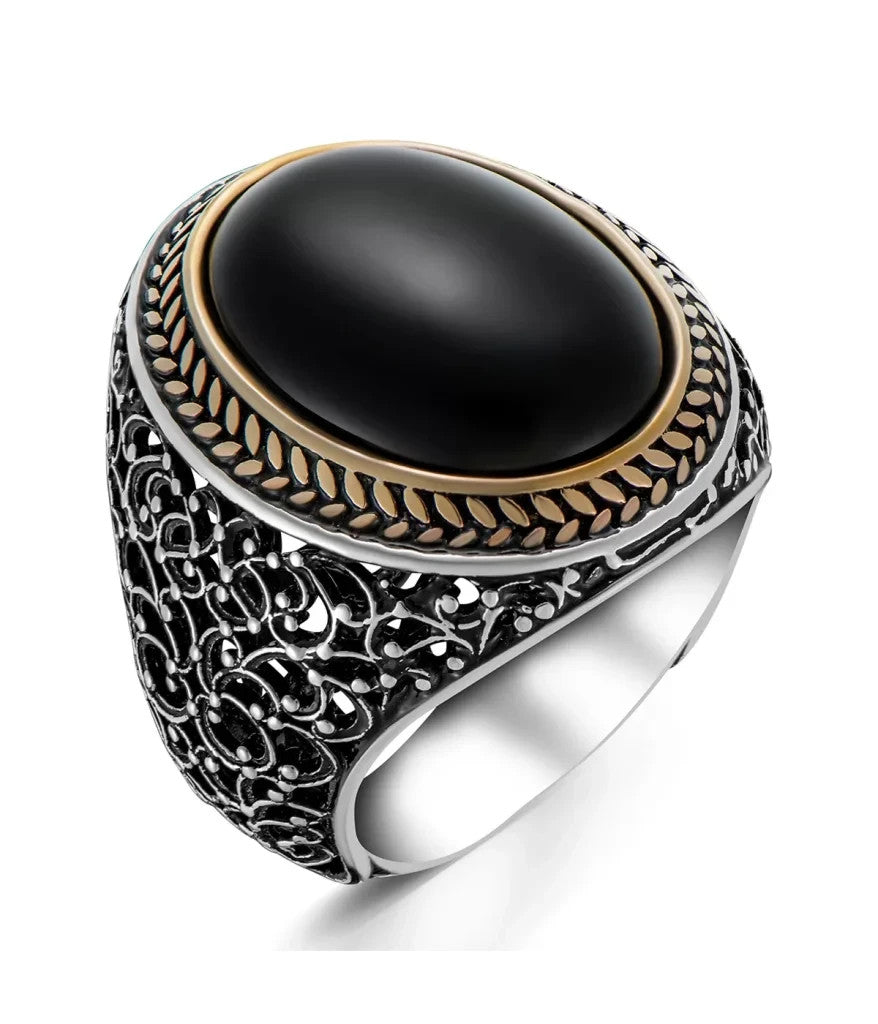 925er Silber mit schwarzer Onyxstein handgefertigte Ringe für Frauen und Männer