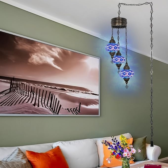 Boho 3-Kugel Mosaik Hängelampe Türkisch Marokkanisch Stil Licht