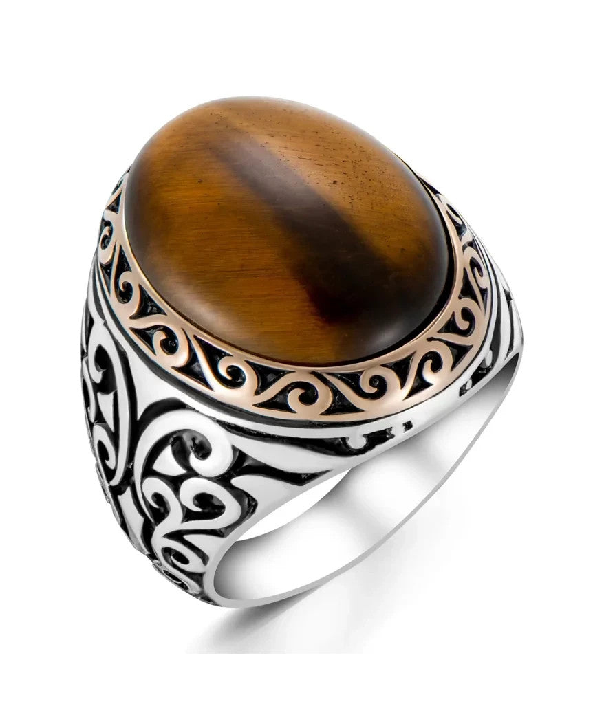 925er Silber mit Tigerauge-Stein handgefertigte Ringe für Frauen und Männer