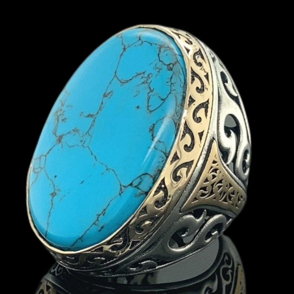 925er Sterlingsilber Türkisste Herrenring Handgefertigt Naturbernstein Damenring