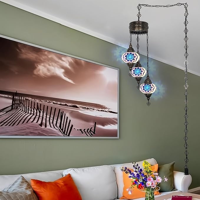 Boho 3-Kugel Mosaik Hängelampe Türkisch Marokkanisch Stil Licht