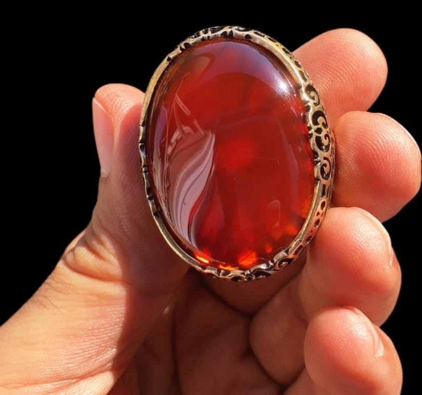 925er Sterlingsilber Achatstei Herrenring Handgefertigt Naturbernstein Damenring