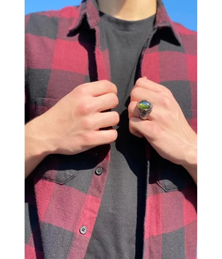 925er Silber mit olivgrüner Steinhandgefertigte Ringe für Frauen und Männer