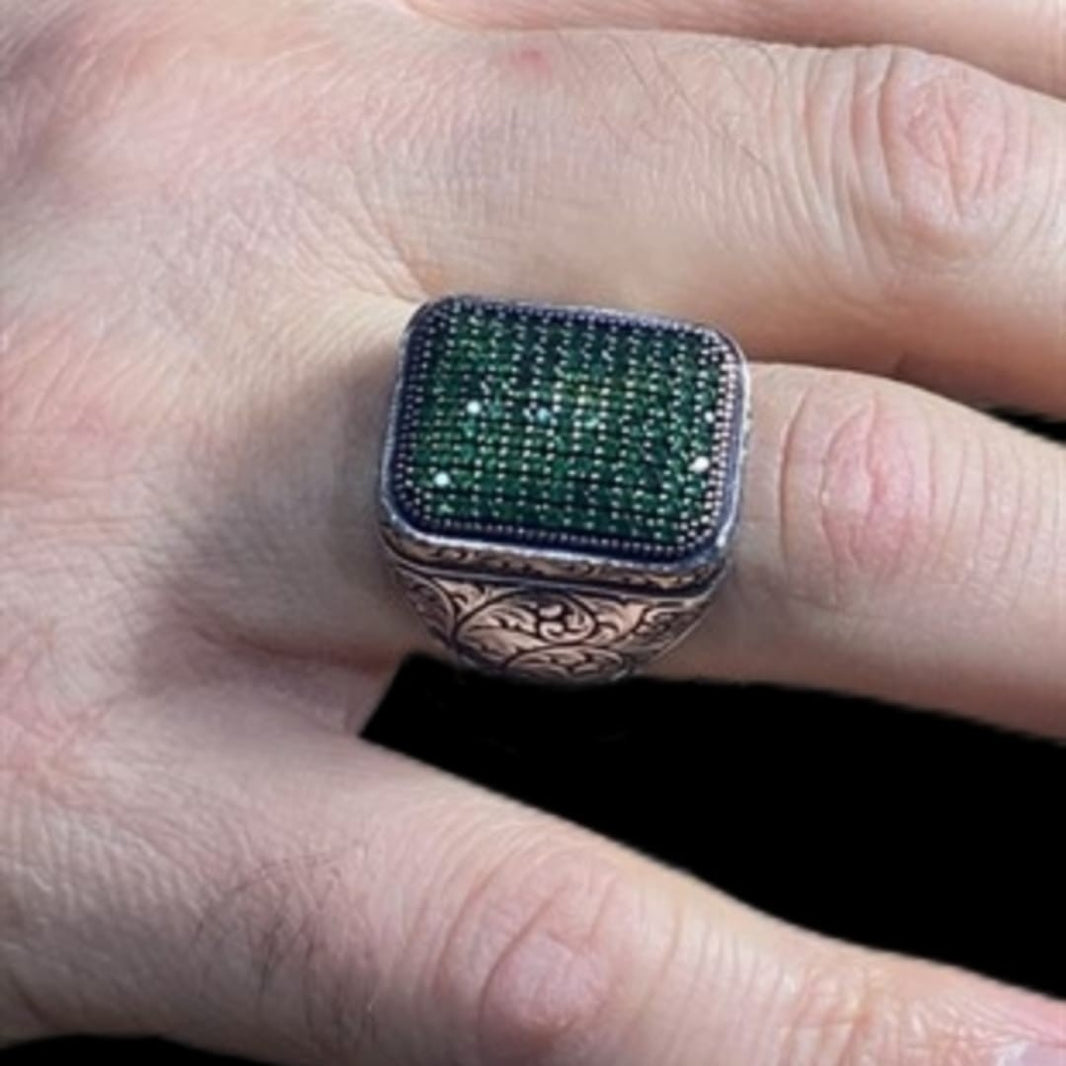 925er Silber mit  grüner Mikrostein handgefertigte Ringe für Frauen und Männer