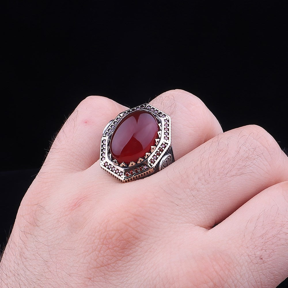 925er Sterlingsilber Achatstei Herrenring Handgefertigt Naturbernstein Damenring