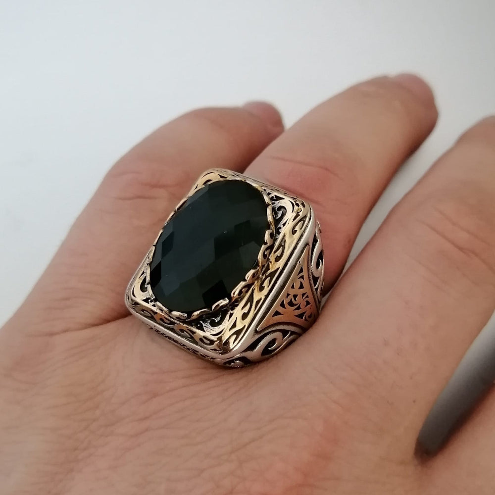 925er Silber mit  grüner Zirkonstein handgefertigte Ringe für Frauen und Männer