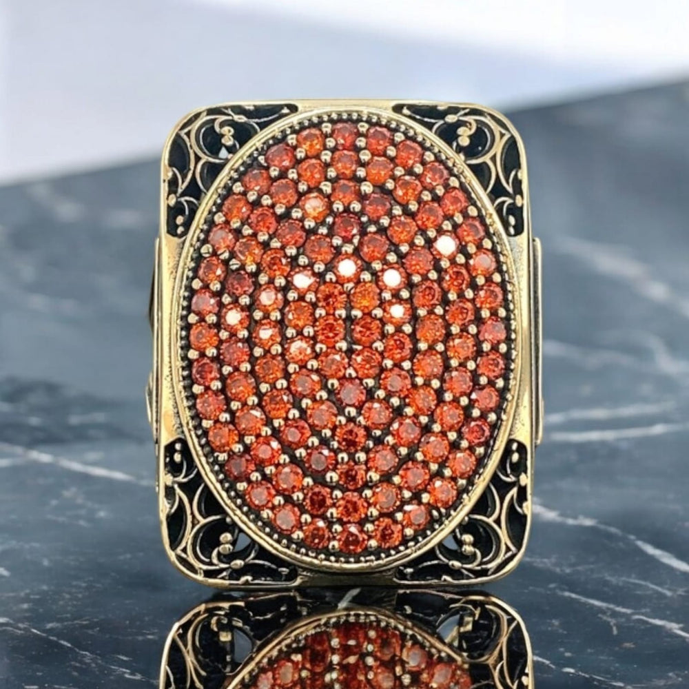 925er Silberring für Herren mit Granat-Mikrosteinen Herrenringn Großring 35g