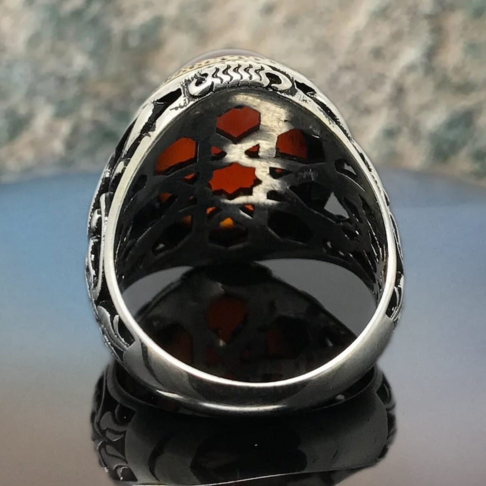 925er Sterlingsilber Achatstei Herrenring Handgefertigt Naturbernstein Damenring