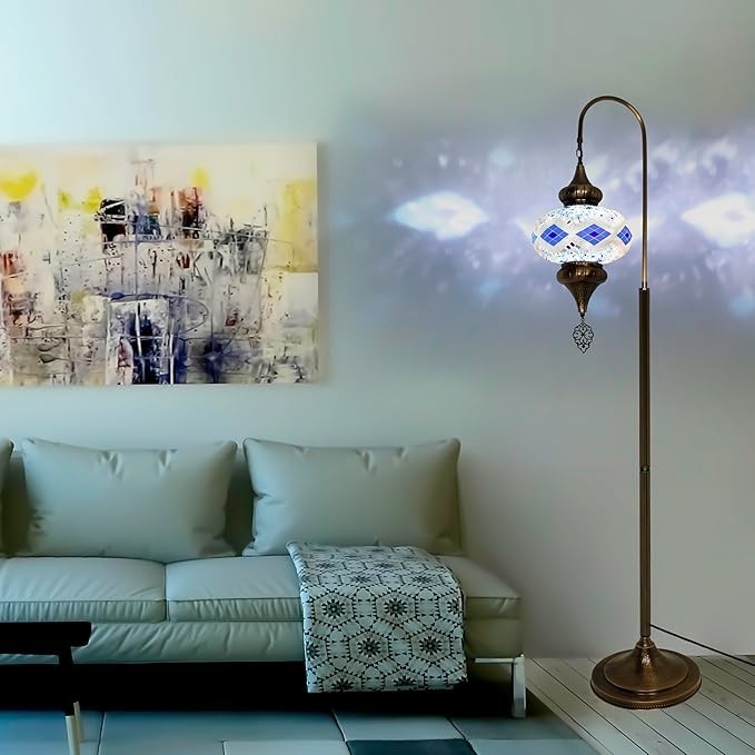 Türkische Mosaik Stehlampe | Marokkan. Schwanenhalslampe & Buntglas Blickfang