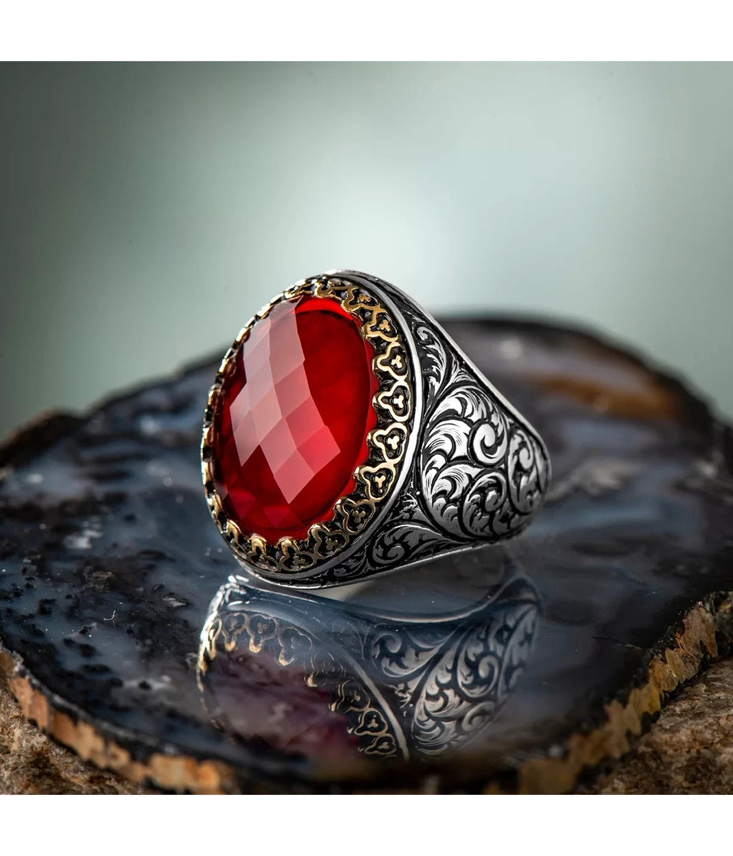 925er Silber mit roten Zirkoniasteinen handgefertigte Ringe für Frauen und Männe