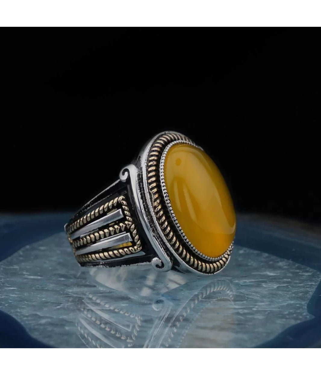 925er Silber mit gelber Achatstein handgefertigte Ringe für Frauen und Männer