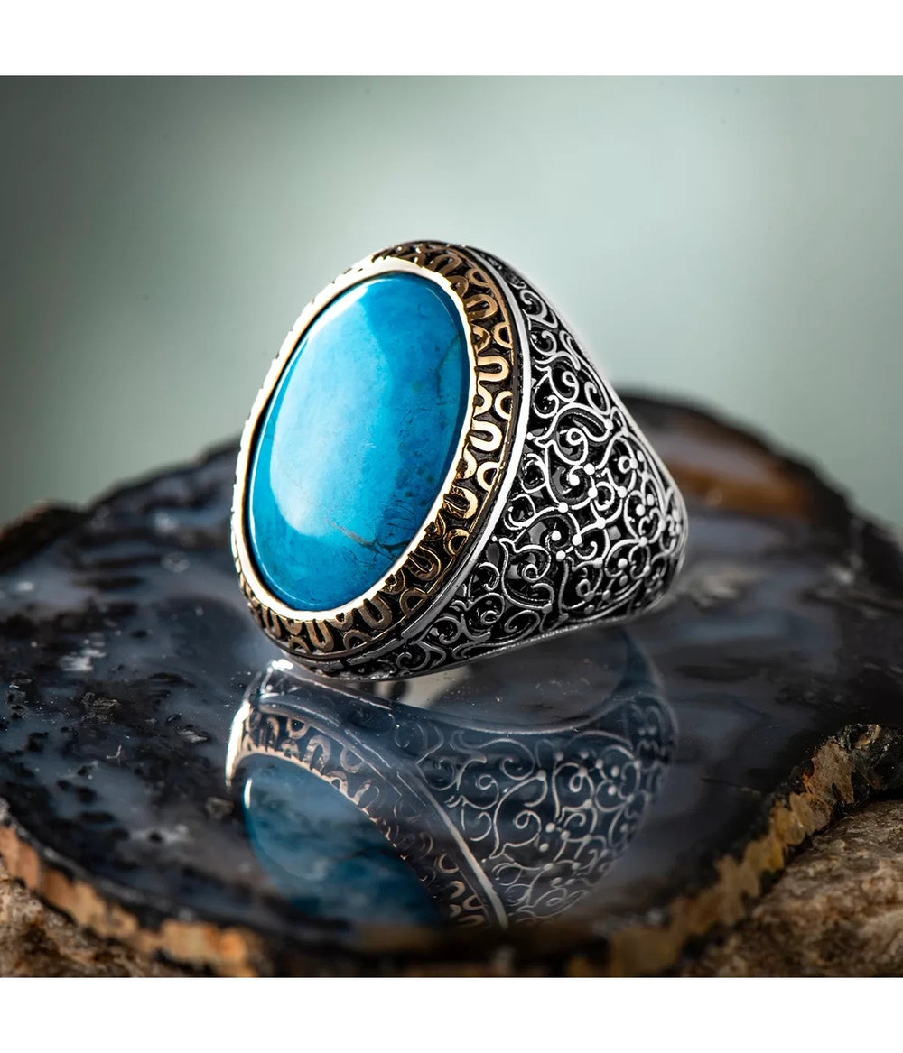 925er Silber, mit großem Türkisstein, handgefertigte Ringe für Frauen und Männer