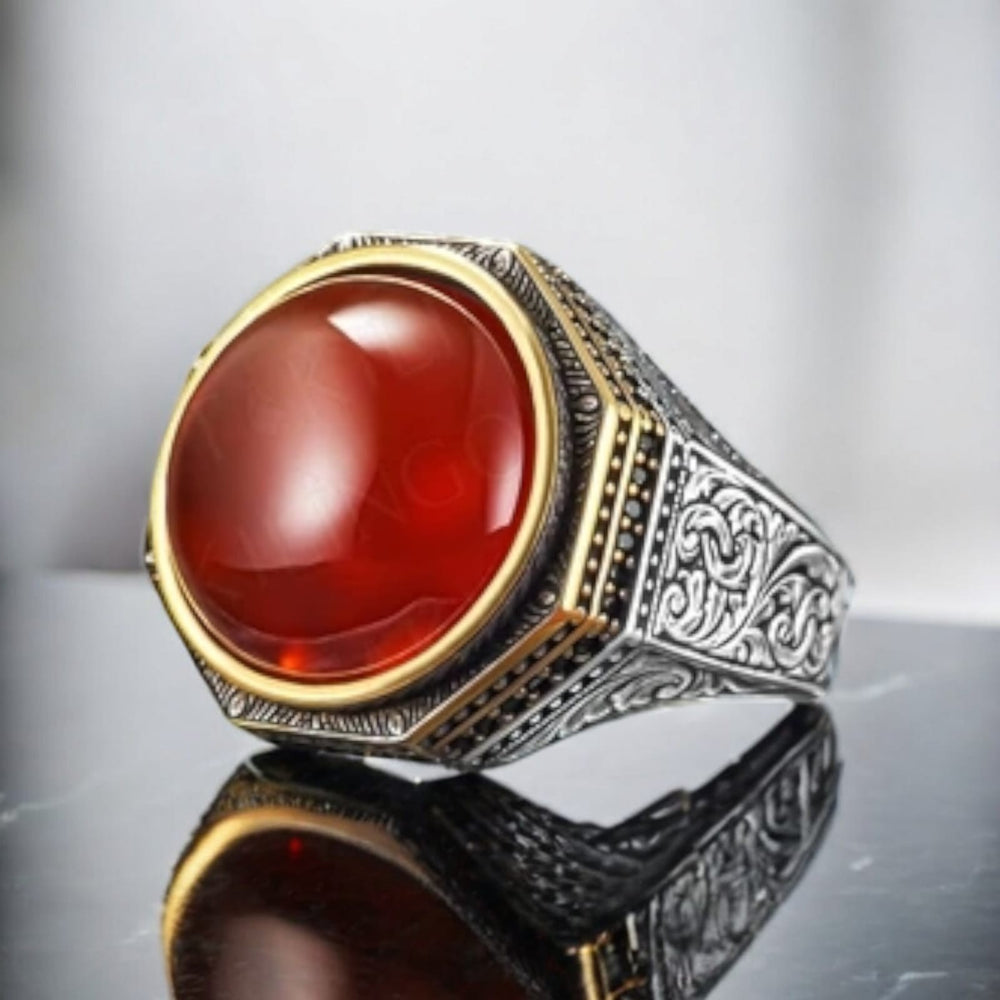 925er Sterlingsilber Achatstei Herrenring Handgefertigt Naturbernstein Damenring