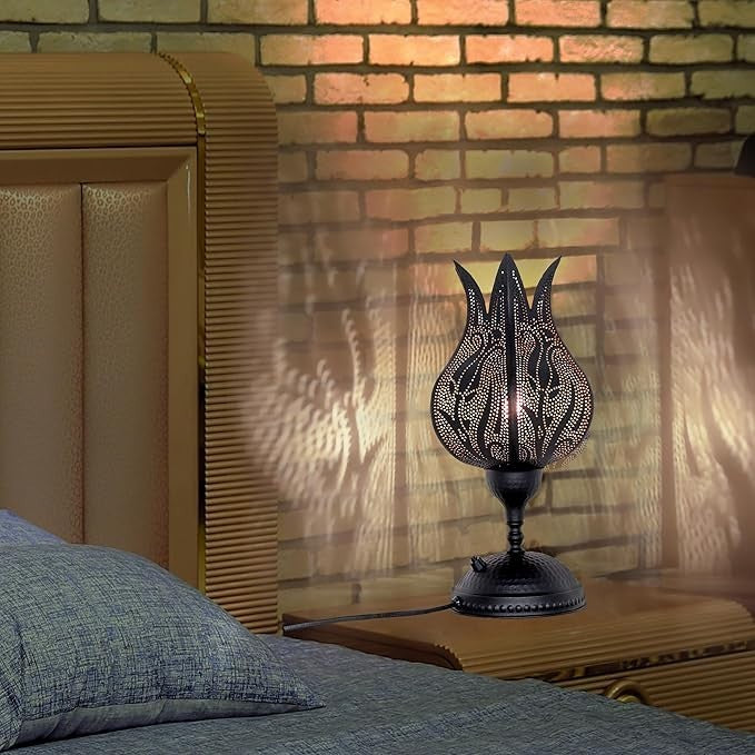 Marokkanische Tischlampe | Türkische Vintage Lampe Tulpenmuster Nachttischlampe