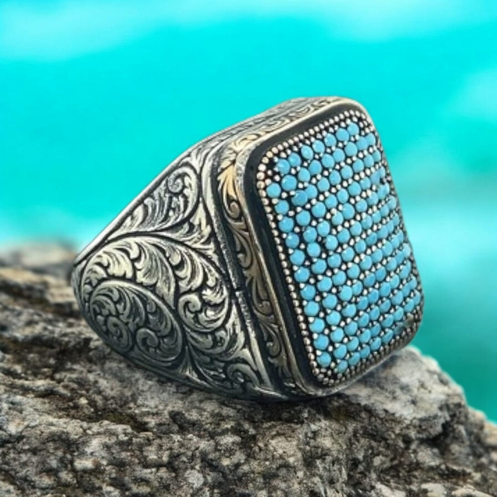 925er Silber mit Türkisfarbener stein handgefertigte Ringe für Frauen und Männer