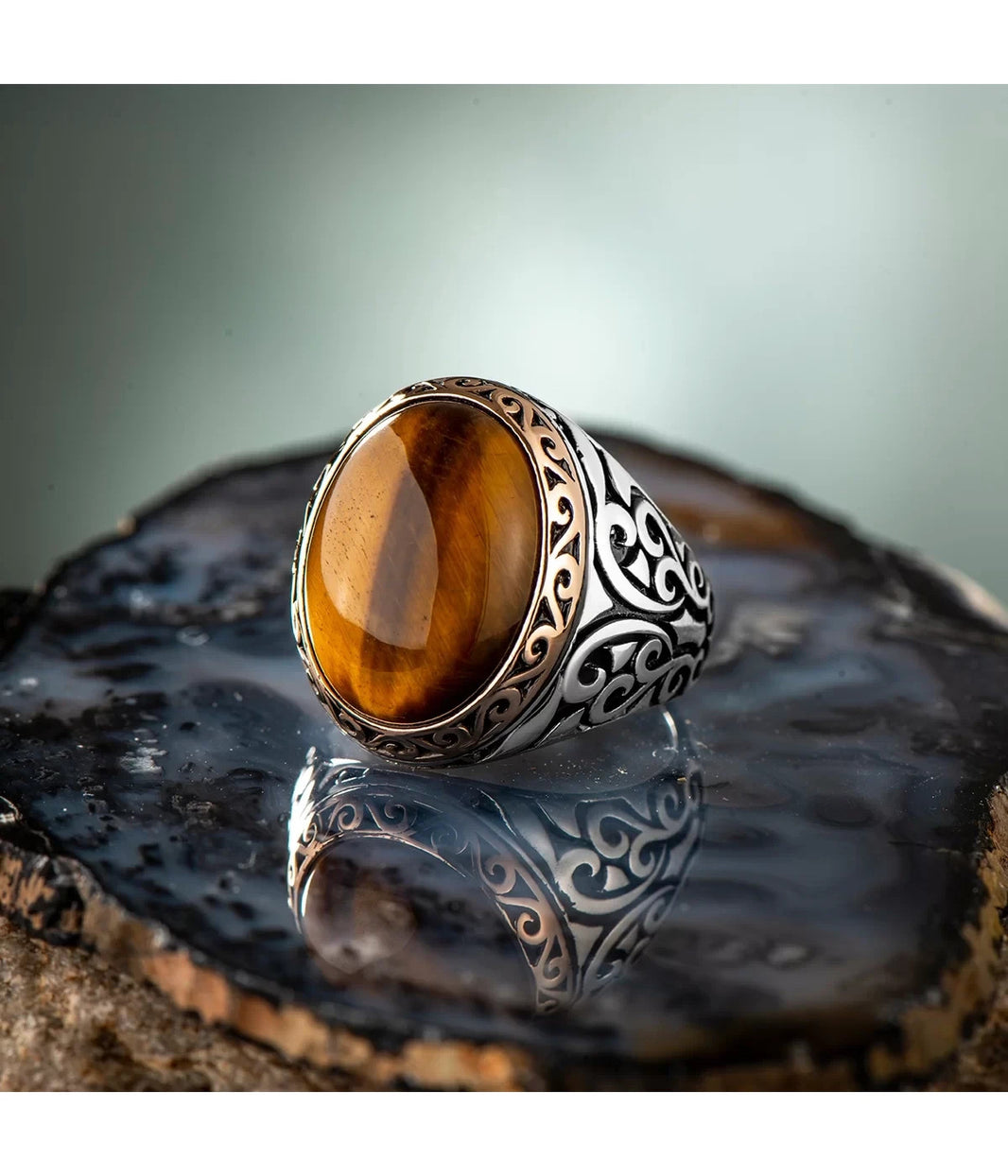 925er Silber mit Tigerauge-Stein handgefertigte Ringe für Frauen und Männer