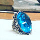 925er Silber  Aquablauer Stein Herrenring Handgefertigt Damenring