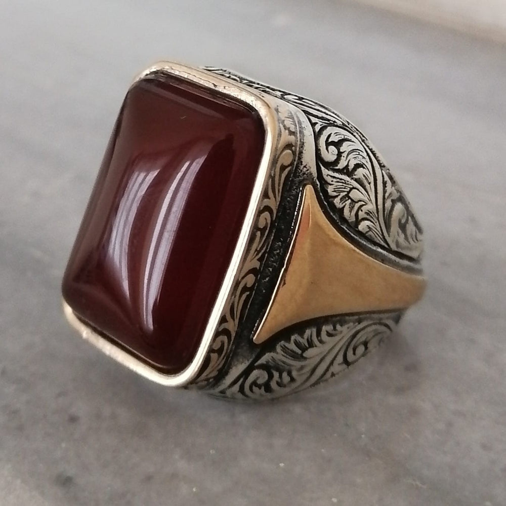 925er Sterlingsilber Achatstei Herrenring Handgefertigt Naturbernstein Damenring