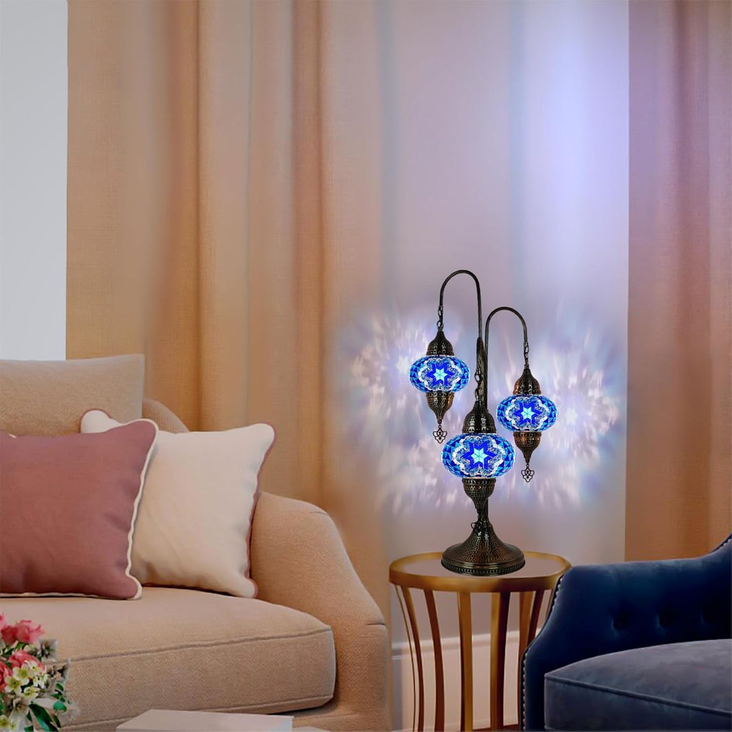 Türkische Mosaik Tischlampe 3 Kugeln | Marokkanische Vintage Lampe Deko