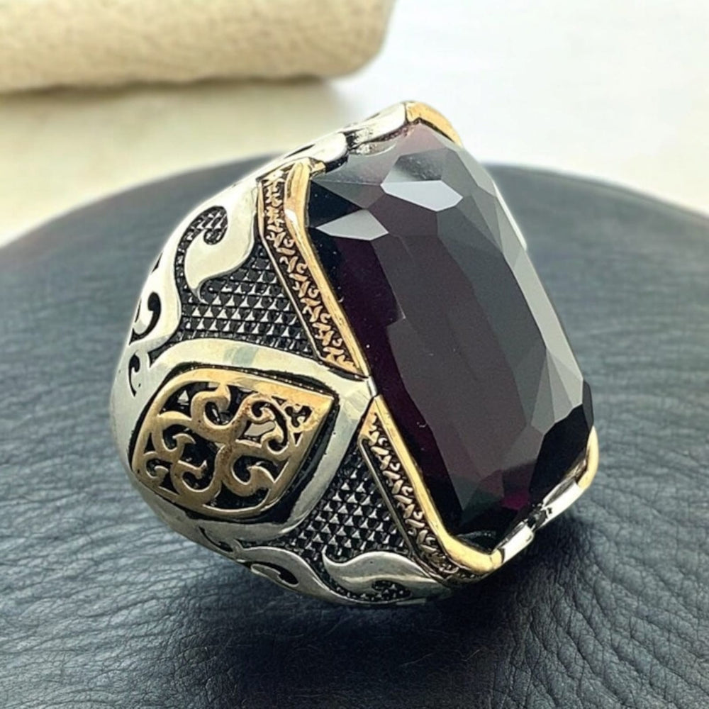 925er Silber Amethyststein Herrenring Handgefertigt Damenring