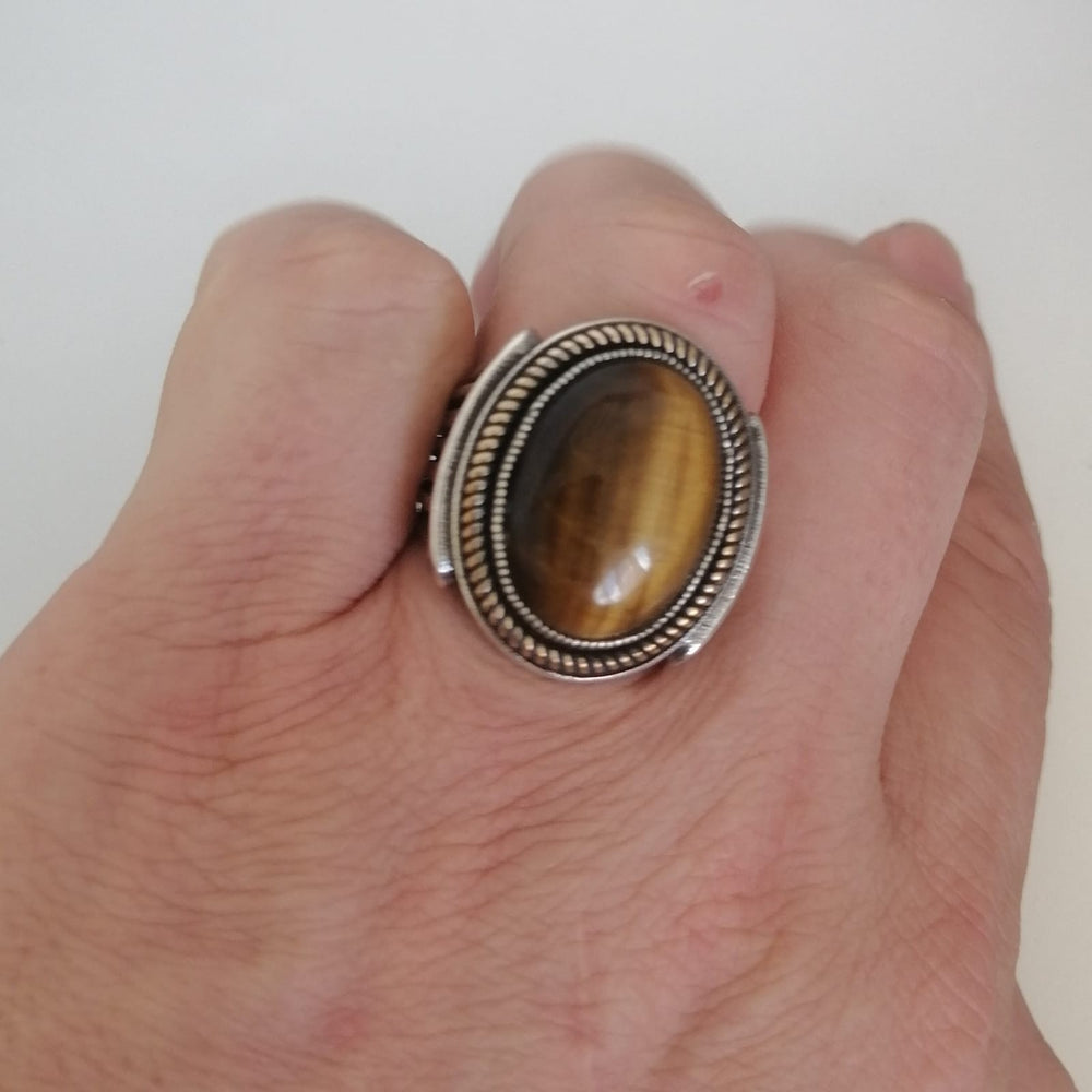 925er Silber Tigerauge Herrenring Handgefertigter natürlicher Damenring
