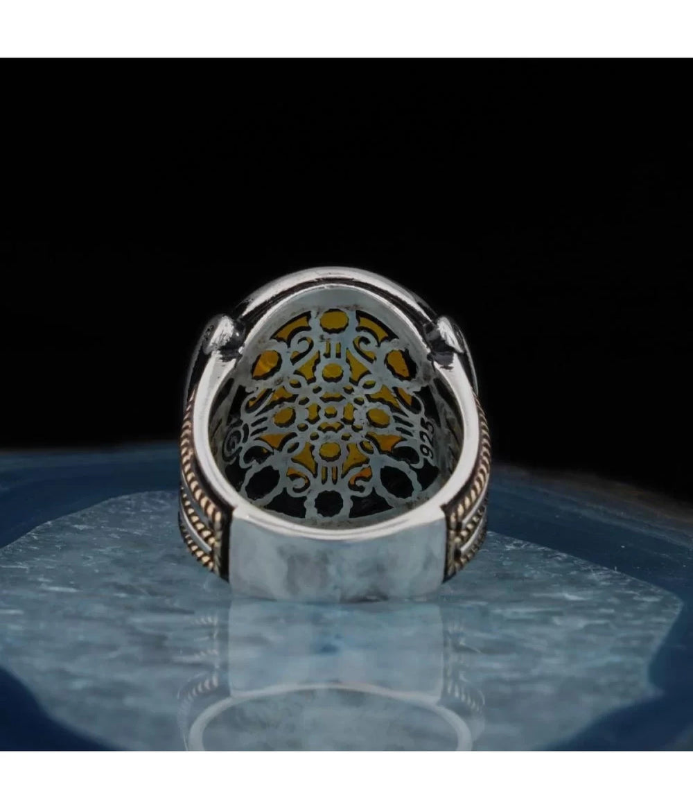 925er Silber mit gelber Achatstein handgefertigte Ringe für Frauen und Männer