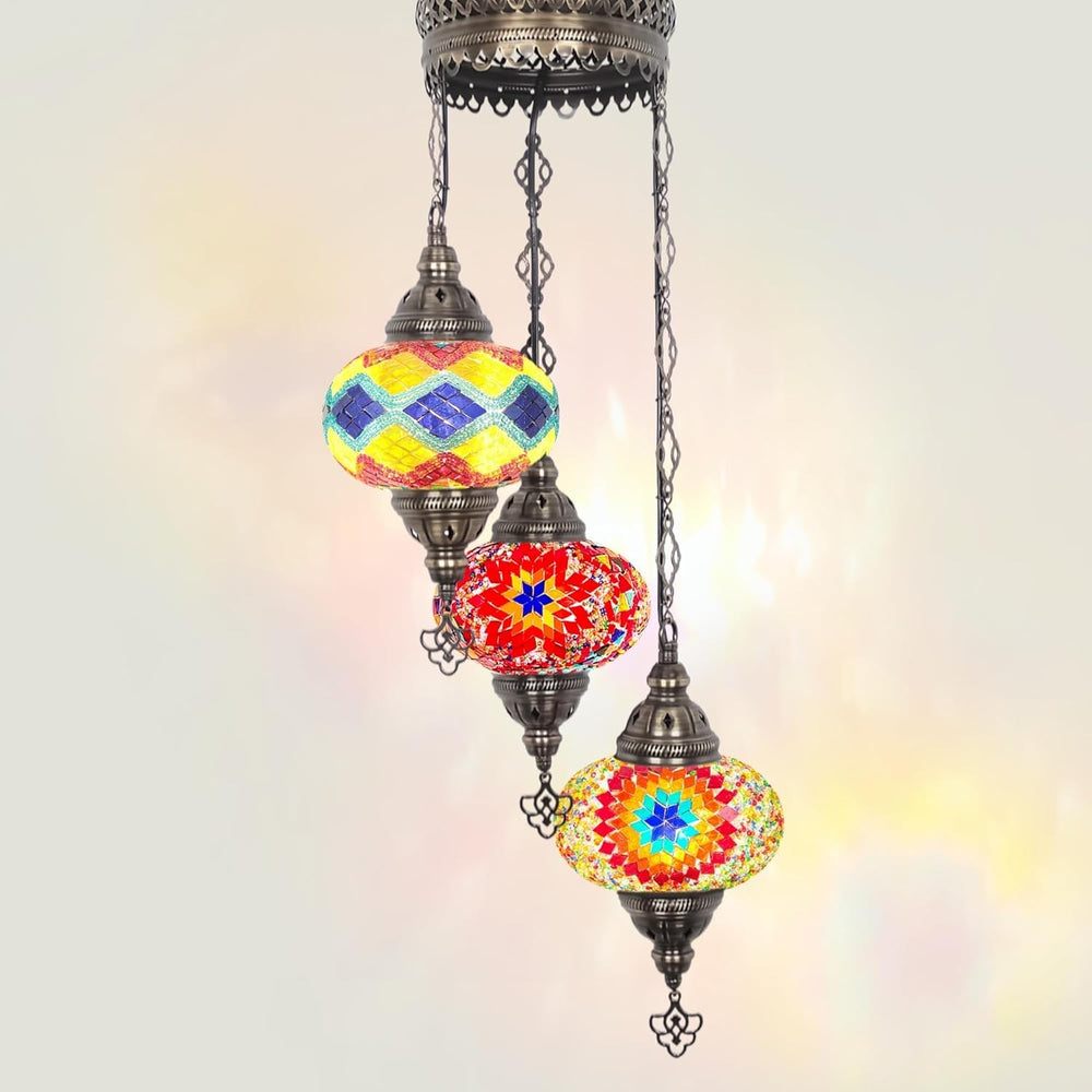 Boho 3-Kugel Mosaik Hängelampe Türkisch Marokkanisch Stil Licht
