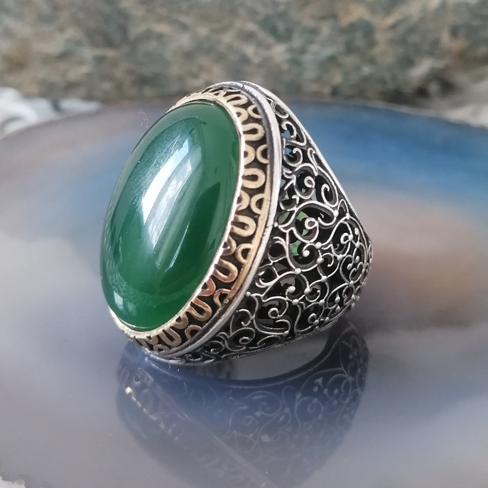 925er Silber mit  grüner Achatstein handgefertigte Ringe für Frauen und Männer