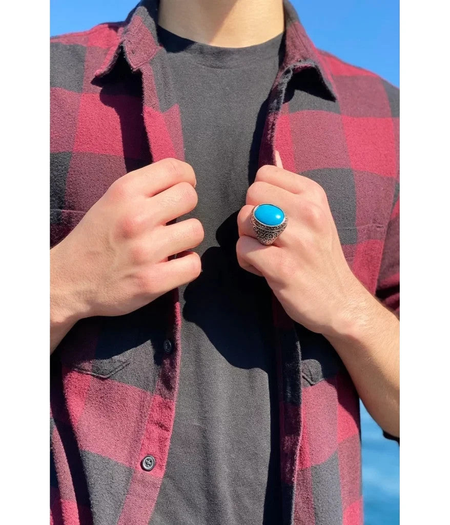 925er Silber, mit großem Türkisstein, handgefertigte Ringe für Frauen und Männer
