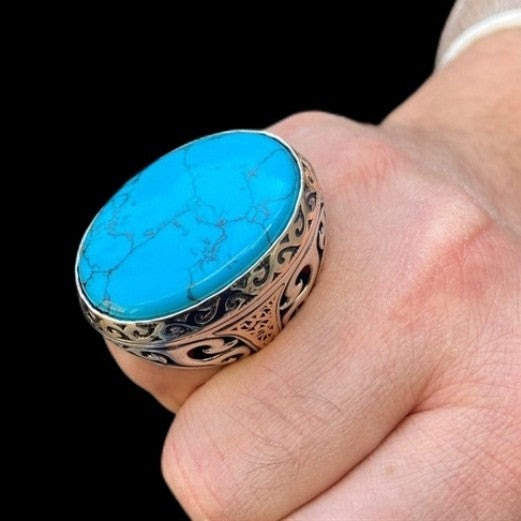 925er Sterlingsilber Türkisste Herrenring Handgefertigt Naturbernstein Damenring