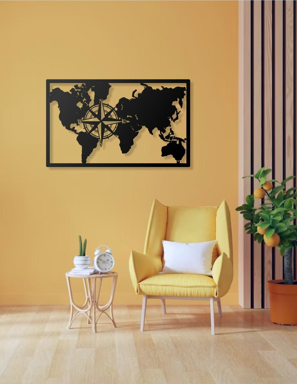 Weltkarte Wandbild Kompass 40x65 & 60x100 cm – Einteiliges Wanddekor