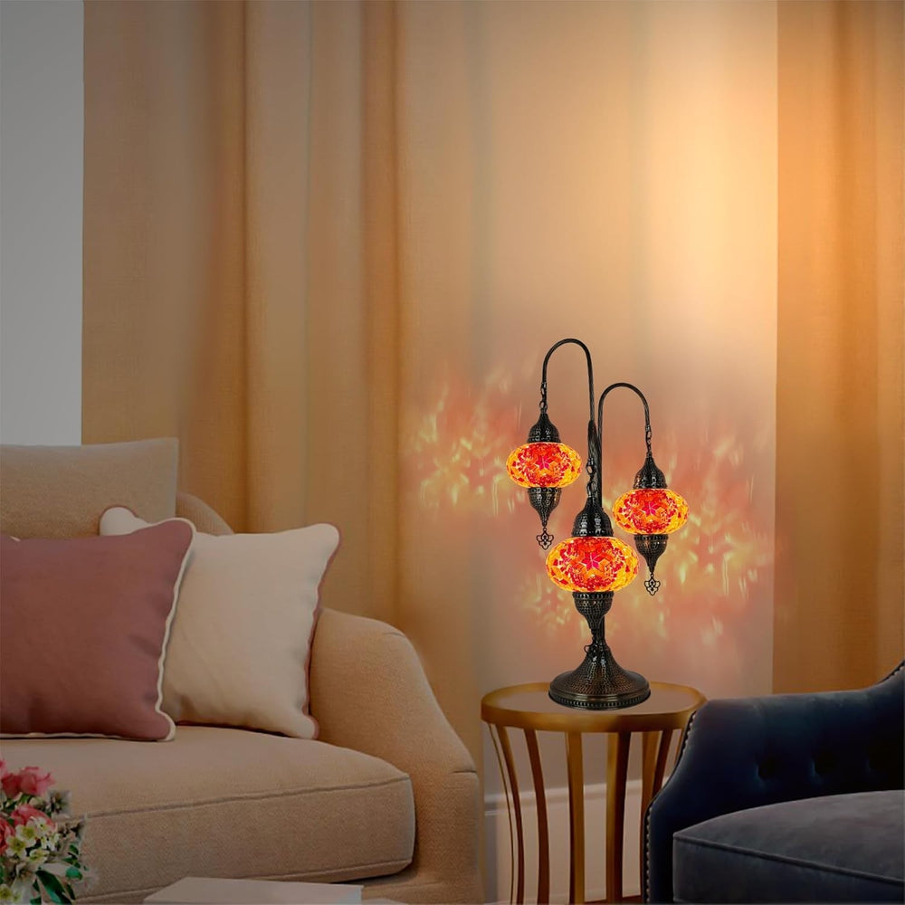 Türkische Mosaik Tischlampe 3 Kugeln | Marokkanische Vintage Lampe Deko