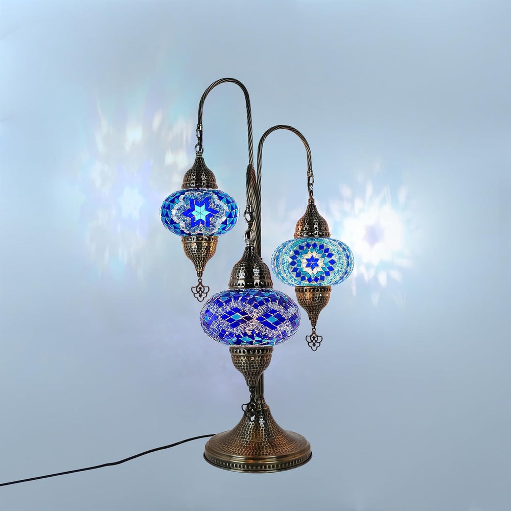 Türkische Mosaik Tischlampe 3 Kugeln | Marokkanische Vintage Lampe Deko