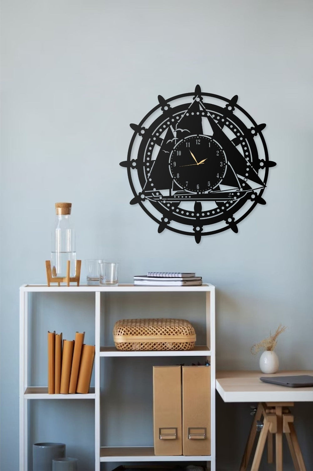 Metall Wanduhr Schiffsrad 40x40 cm Maritime Uhr Nautische Wanddeko