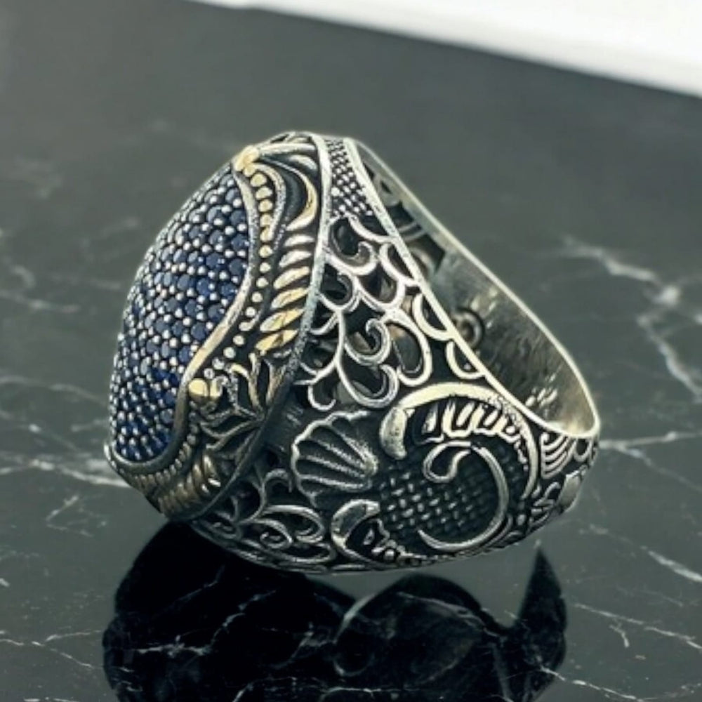 925er Silber, marineblaue Mikrogranate, handgefertigte Herren- und Damenringe