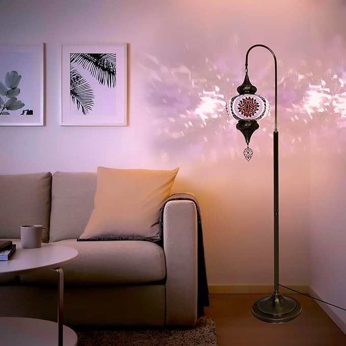 Türkische Mosaik Stehlampe | Marokkan. Schwanenhalslampe & Buntglas Blickfang